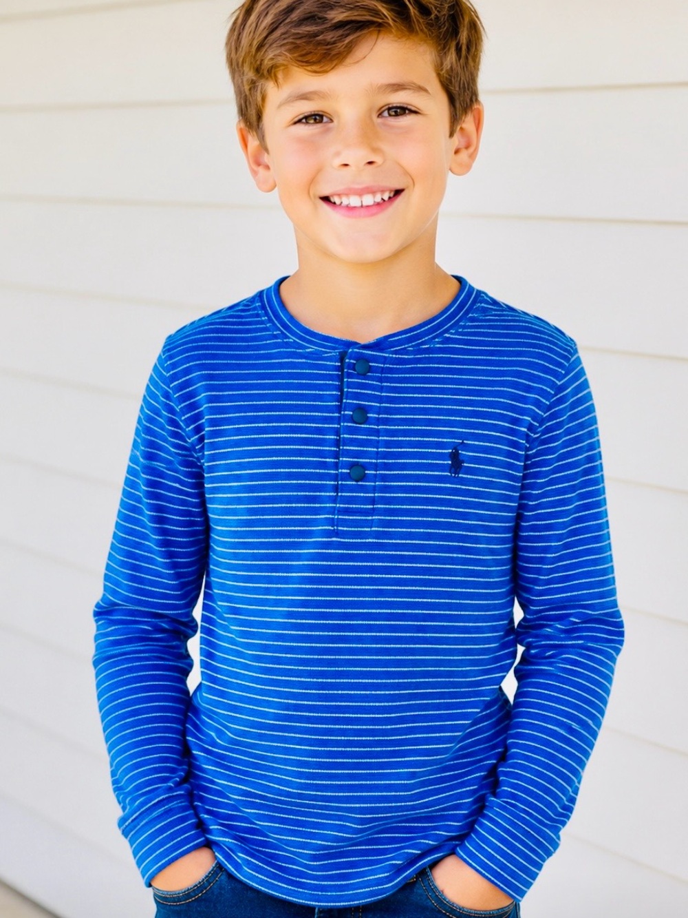 Polo by Ralph Lauren Blue Striped Henley Long-Sleeve Top Size 8